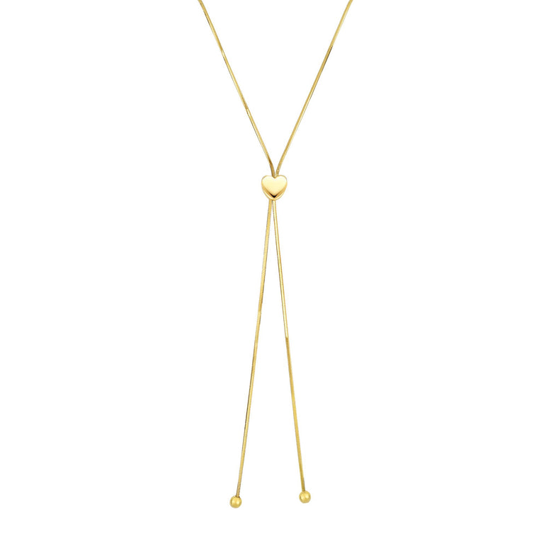 14K Gold Heart Slide Friendship Necklace-Yellow | Draw String