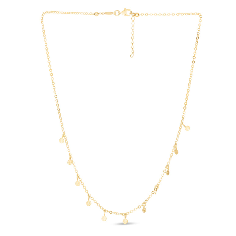 14K Gold Polished Circle Dangle Choker-Yellow | Lobster