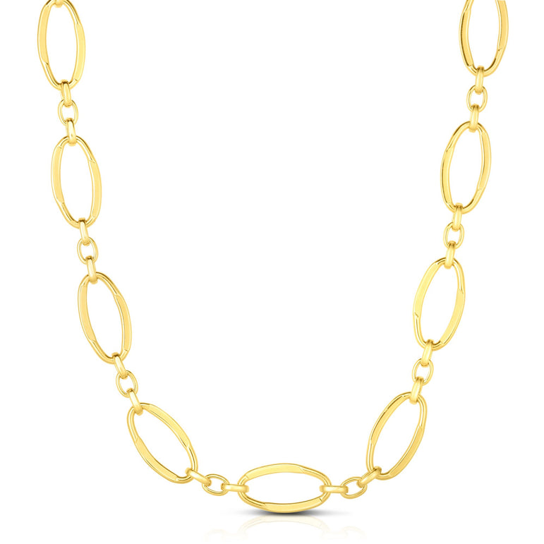 14K Gold Polished Three Plus One Oval Link Chain-Yellow | Lobster