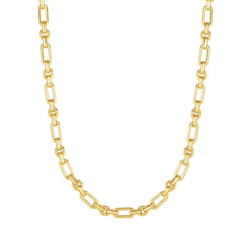 14K Gold Polished & Diamond Cut Elongated Oval Link Chain-Yellow | Lobster