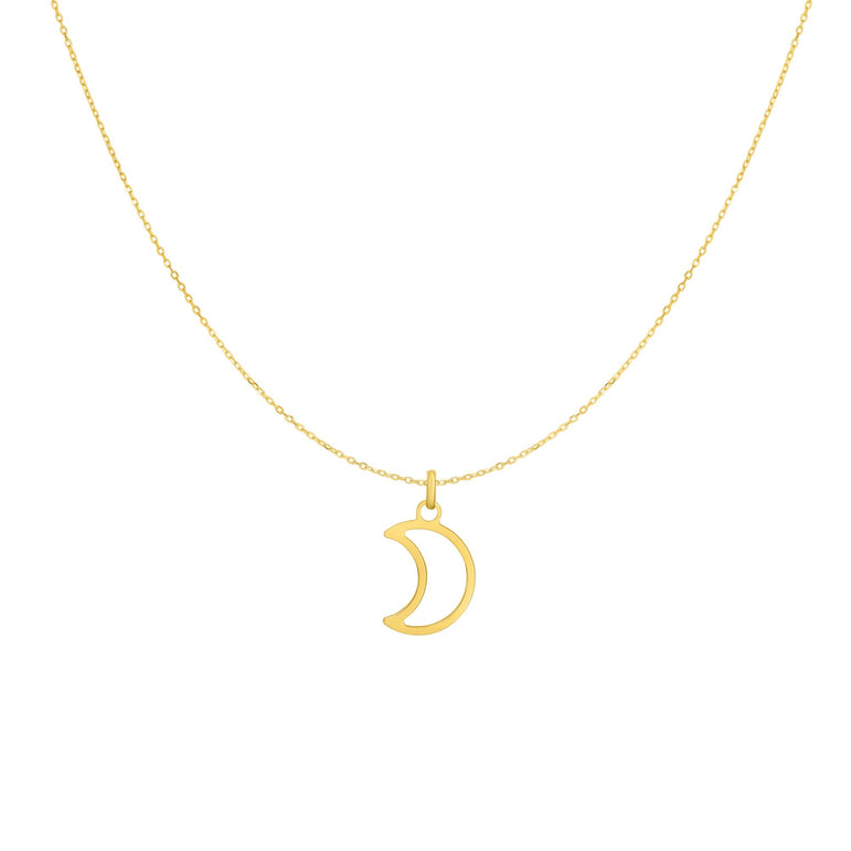 14K Gold Open Moon Necklace-Yellow | Spring Ring