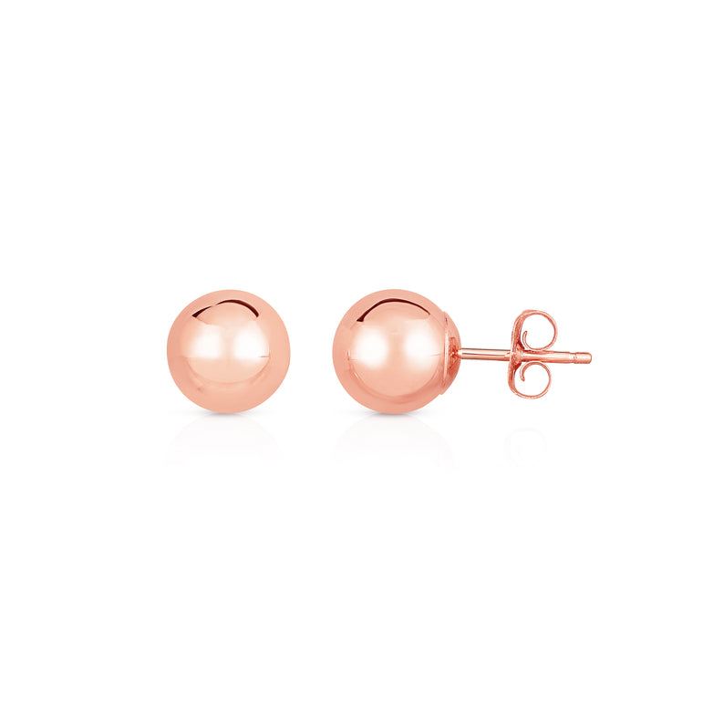 14K Gold Polished 8mm Post Earring-Rose | Push Back