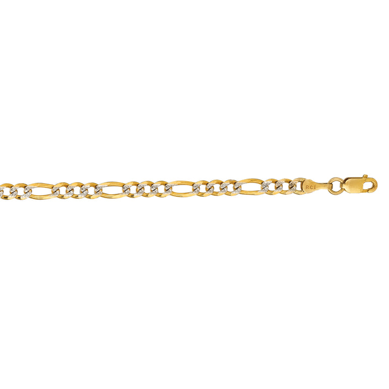 14K Gold 3.65mm White Pave Figaro Chain -Yellow | Lobster