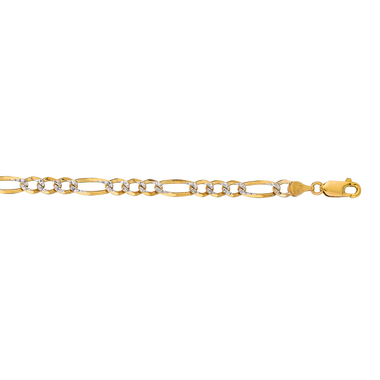 14K Gold 4.75mm White Pave Figaro Chain -Yellow | Lobster