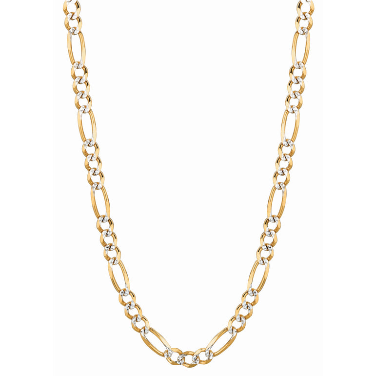 14K Gold 5.8mm White Pave Figaro Chain -Yellow | Lobster