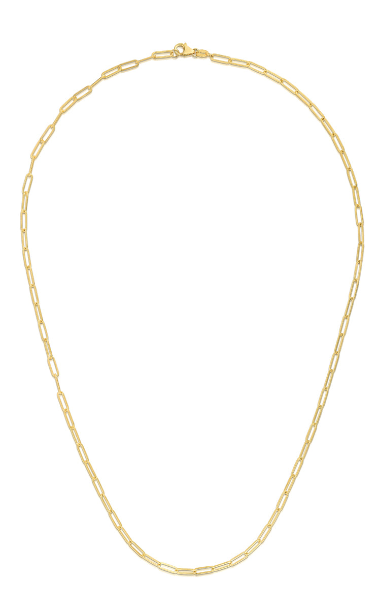 14K Gold 2.1mm Paperclip Chain -Yellow | Lobster