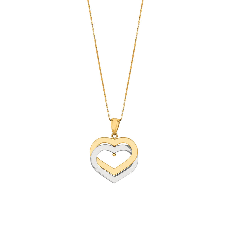 14K Gold Polished Interlocking Hearts Necklace-Two-tone | Spring Ring