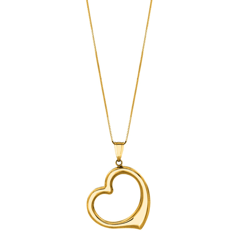 14K Gold Polished Heart Necklace-Yellow | Lobster