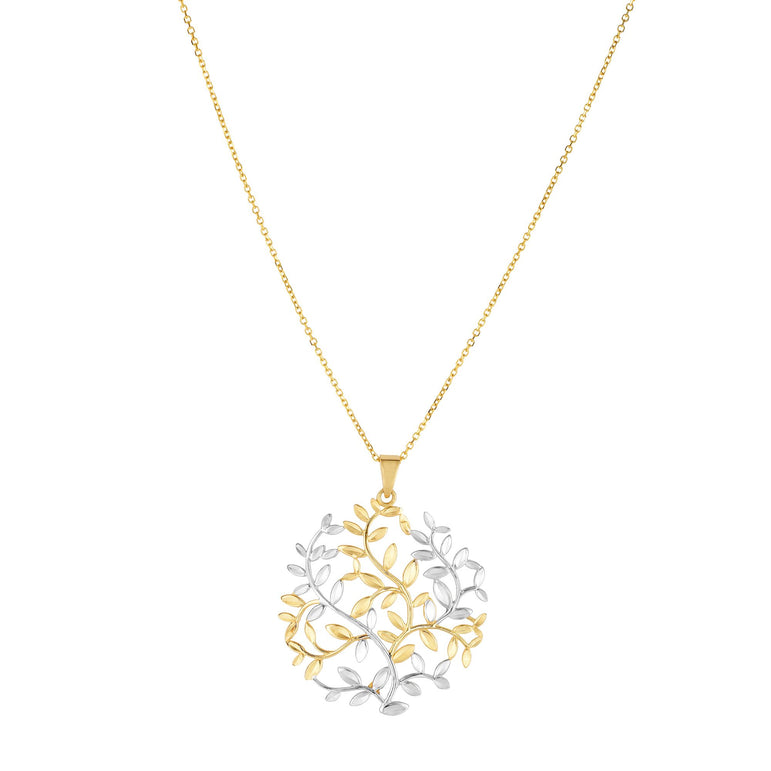 14K Two-tone Gold Tree of Life Necklace-Two-tone | Lobster