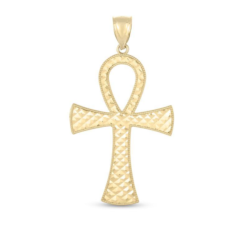 14K Gold Ankh Cross Pendant-Yellow