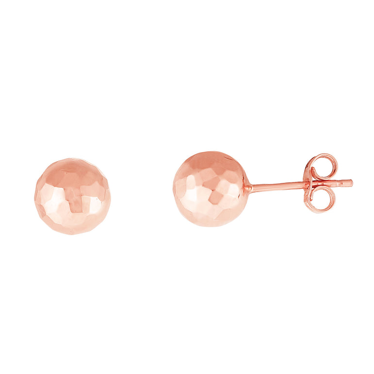14K Gold 7mm Faceted Post Earring-Rose | Push Back