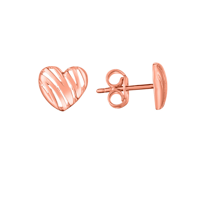 14K Scribble Heart Studs-Rose | Push Back