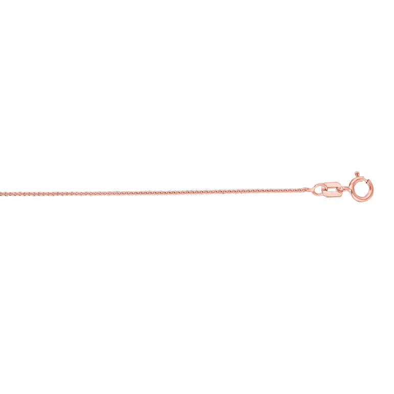 14K Gold .6mm Diamond Cut Round Wheat Chain -Rose | Spring Ring