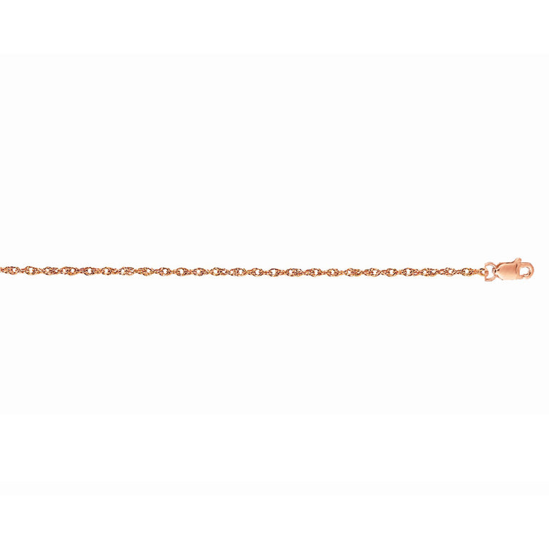 14K Gold 1.0mm Machine Rope Chain (Carded) -Rose | Lobster