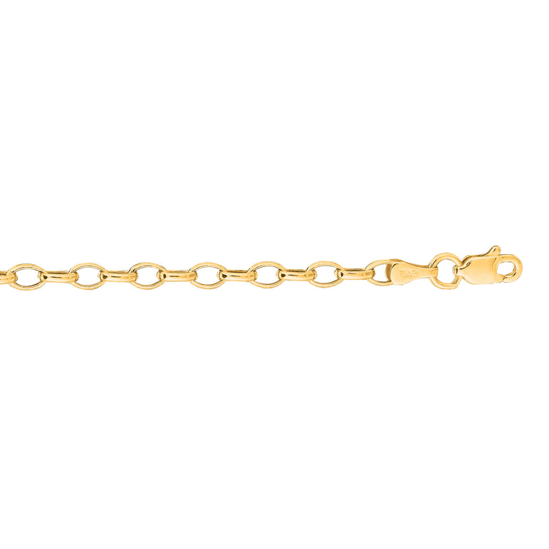 14K Gold 3.2mm Lite Oval Rolo Chain-Yellow | Lobster