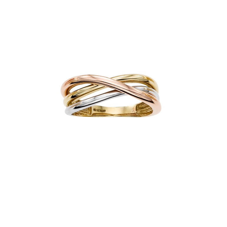 14K Tri-color Gold Crossover Ring-Tri-color