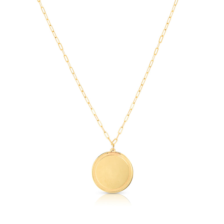 14K Gold Round Tag with Paperclip Chain-Yellow | Lobster