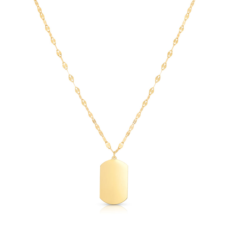 14K Gold Tag with Mirror Chain-Yellow | Lobster