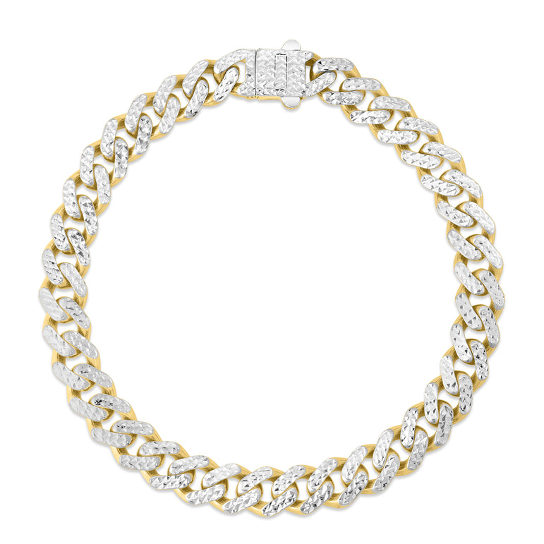14K 8mm White Pave Lite Miami Cuban Chain-Yellow | Box with Both Side Push