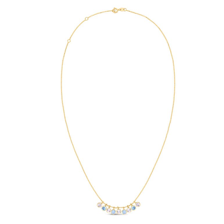 14K Gold Blue and White Topaz Dancing Drop Necklace-Yellow | Lobster