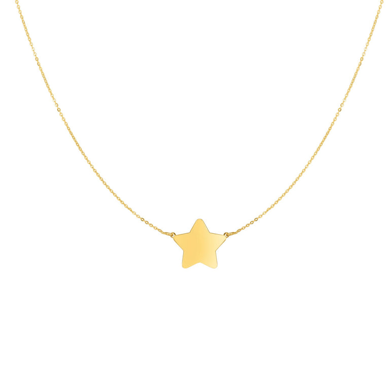 14K Gold Polished Star Necklace-Yellow | Spring Ring