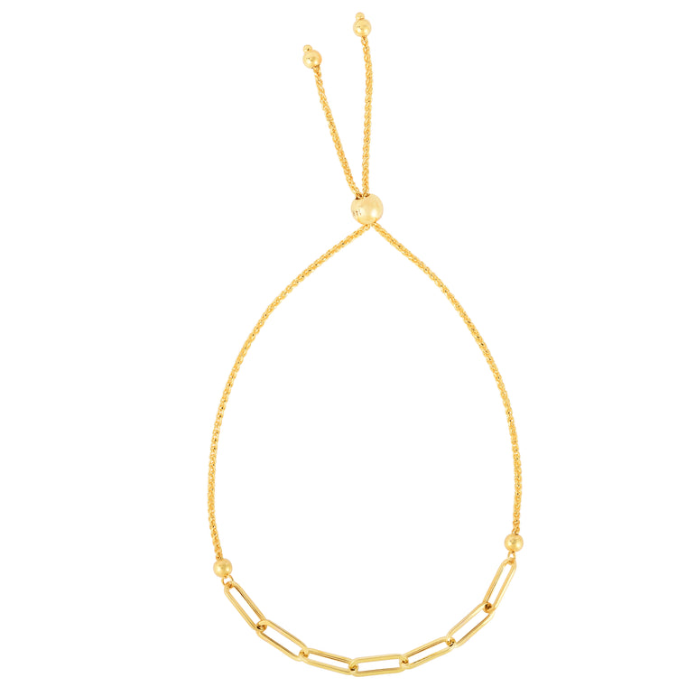 14K Gold Paperclip Friendship Bracelet-Yellow | Draw String