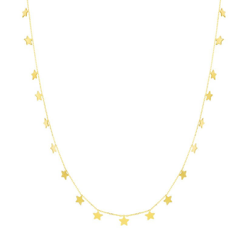 14K Gold Dangling Stars Necklace-Yellow | Spring Ring