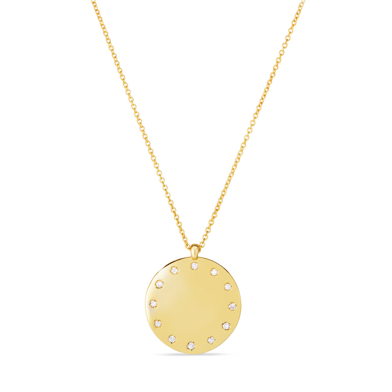 14K Gold Small Diamond Dial Necklace-Yellow | Lobster
