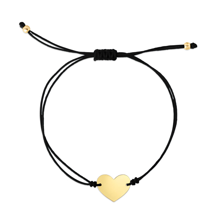 14K Black Cord Heart Adjustable Bracelet-Yellow | Draw String