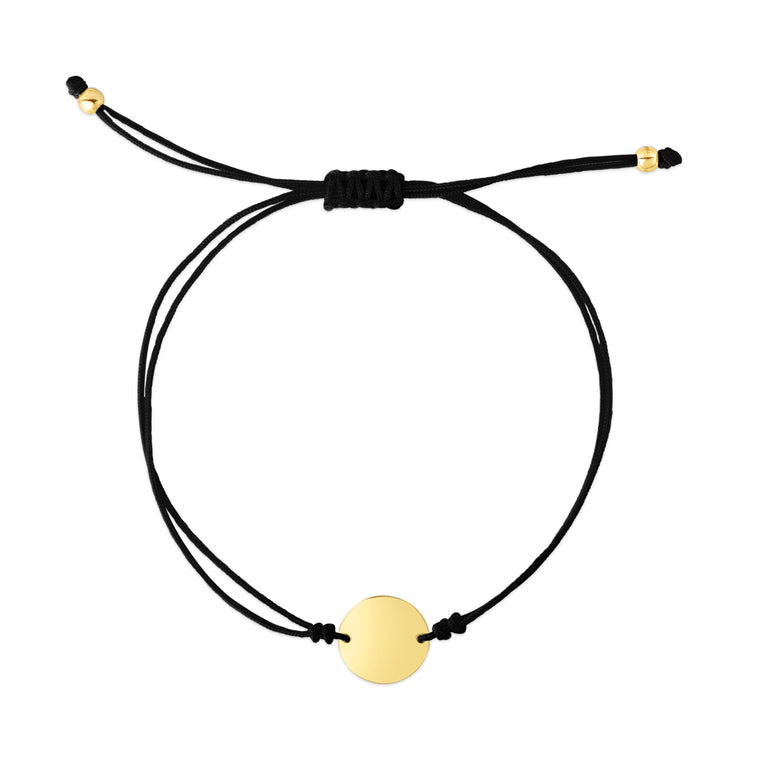 14K Black Cord Circle Adjustable Bracelet-Yellow | Draw String