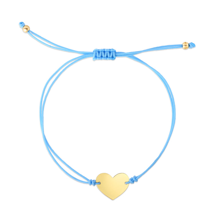 14K Blue Cord Heart Adjustable Bracelet-Yellow | Draw String