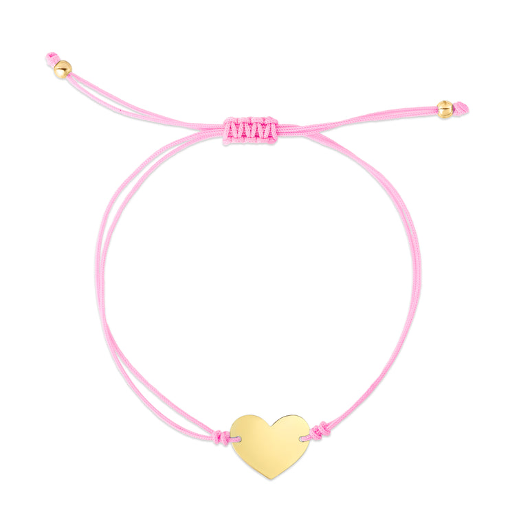 14K Pink Cord Heart Adjustable Bracelet-Yellow | Draw String
