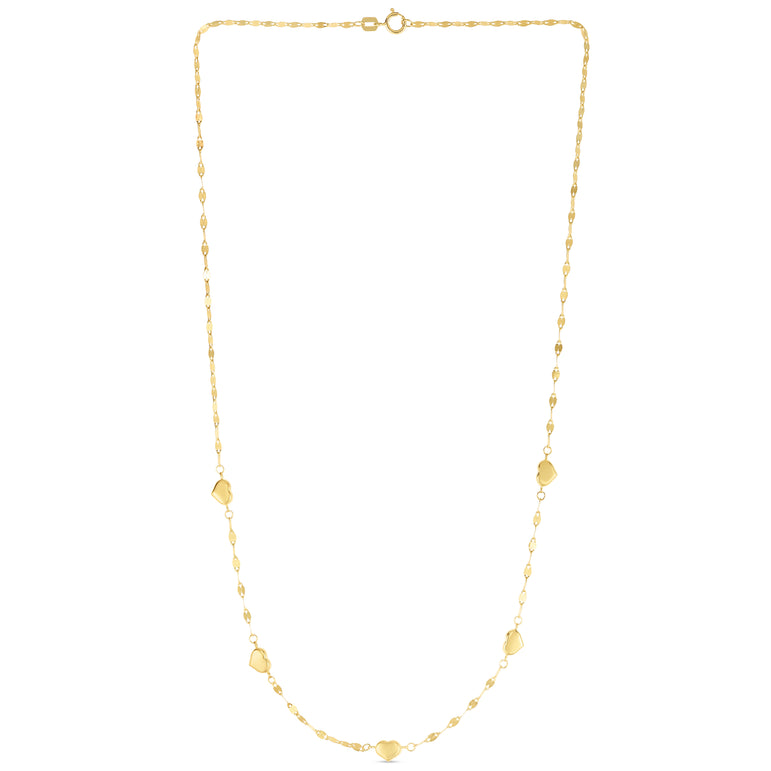 14K Heart Station Necklace-Yellow | Spring Ring