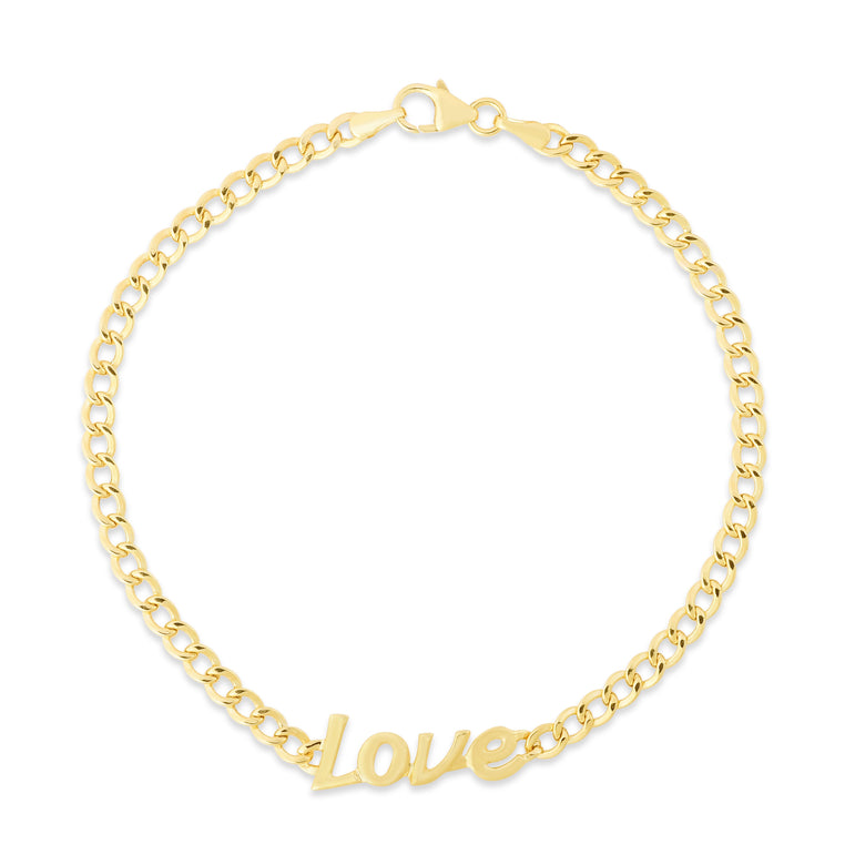 14K Love Curb Bracelet-Yellow | Lobster