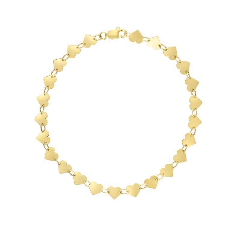 14K Heart Mirrored Chain Bracelet-Yellow | Lobster