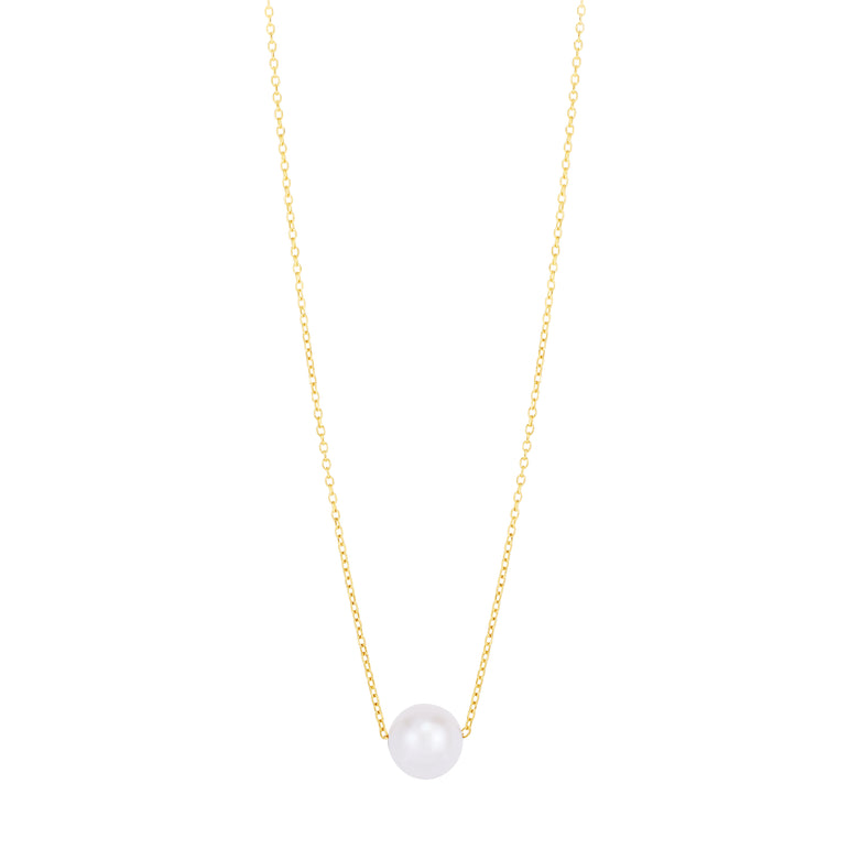 14K Pearl Necklace Solitaire-Yellow | Lobster