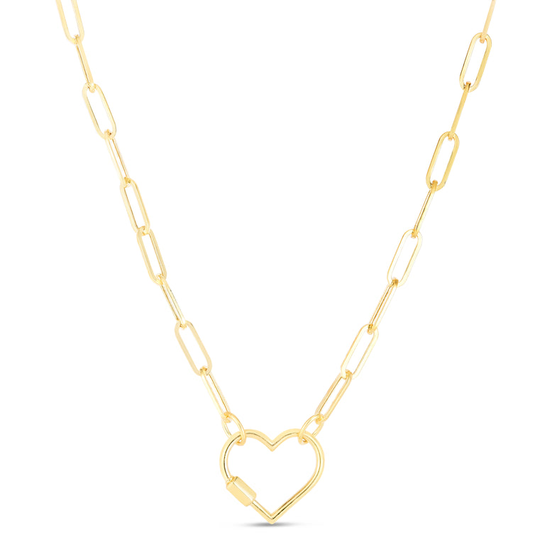 14K Heart Carabiner Paperclip Necklace-Yellow | Heart