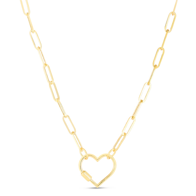 14K Heart Carabiner Paperclip Necklace-Yellow | Carabiner