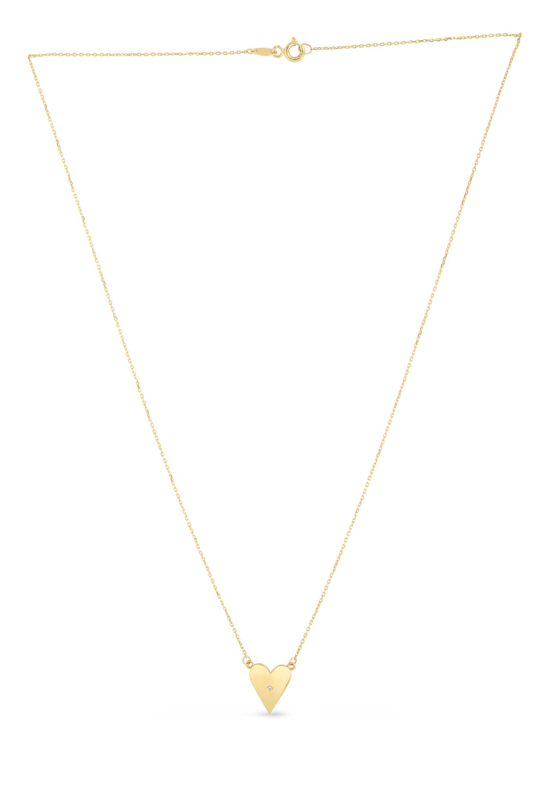 14K Gold Diamond Elongated Heart Necklace-Yellow | Spring Ring