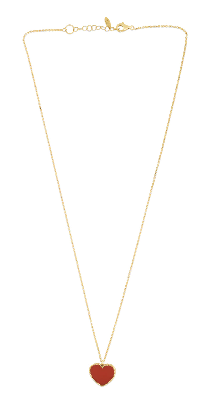 14K Gold Red Cornelia Heart Necklace-Yellow | Lobster