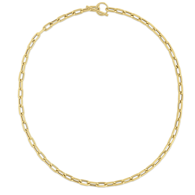 14K Gold Paperclip Toggle Link Necklace-Yellow | Toggle