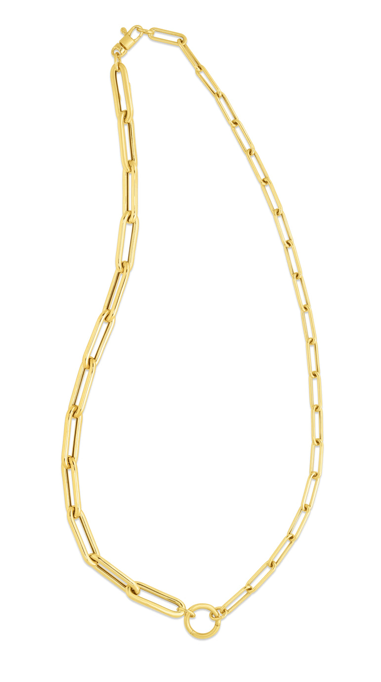 14K Gold Mixed Gauge Paperclip Necklace-Yellow | Lobster