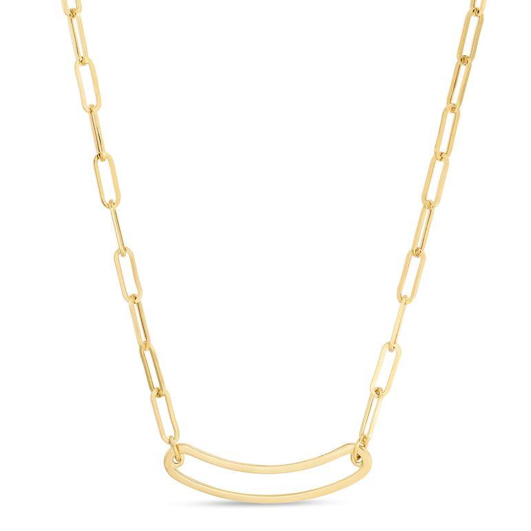 14K Paperclip Curved Open Bar Bracelet-Yellow | Pear Shaped Lobster
