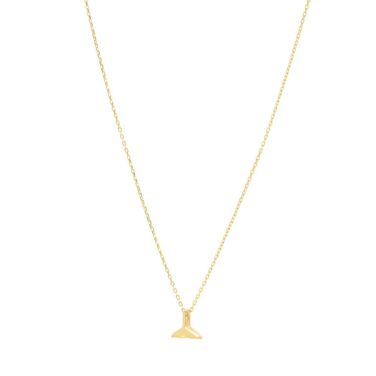 14K Whale Tail Necklace-Yellow | Spring Ring