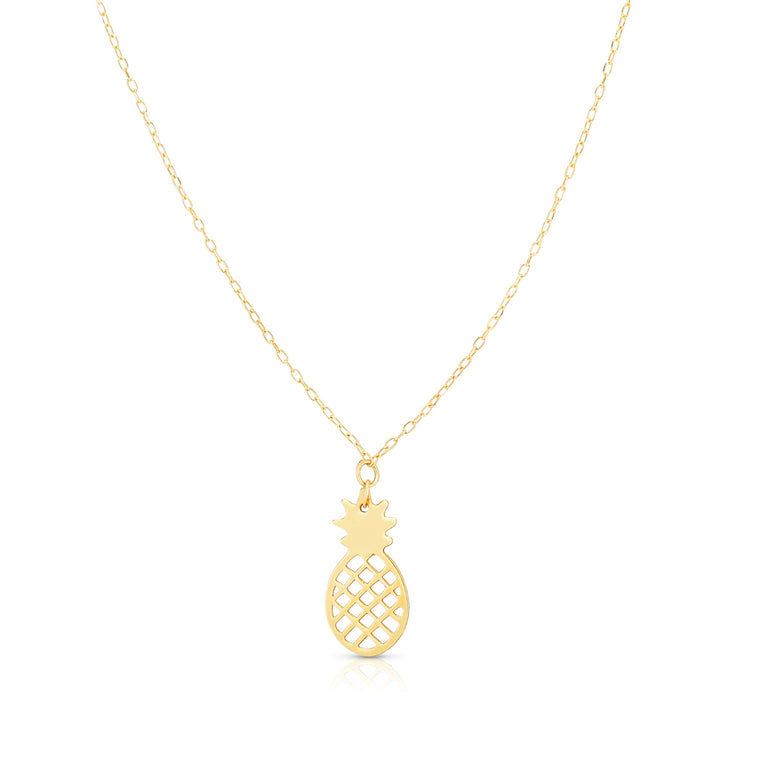 14K Gold Pineapple Necklace-Yellow | Spring Ring