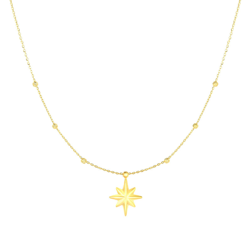 14K Gold Polished North Star Necklace-Yellow | Spring Ring