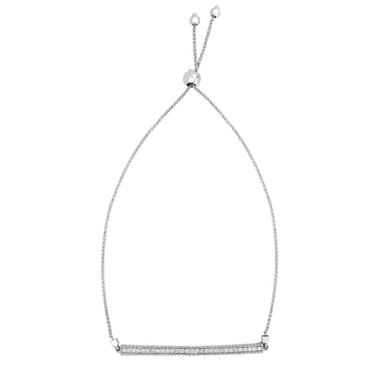 14K Gold Diamond Bar Friendship Bracelet-White | Draw String