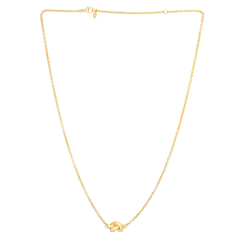 14K Gold Polished Puffed Love Knot Necklace-Yellow | Lobster
