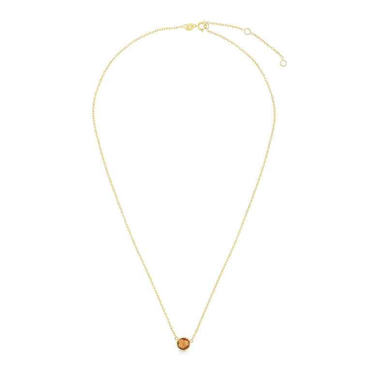 14K Gold & Citrine Solitaire Necklace-Yellow | Spring Ring
