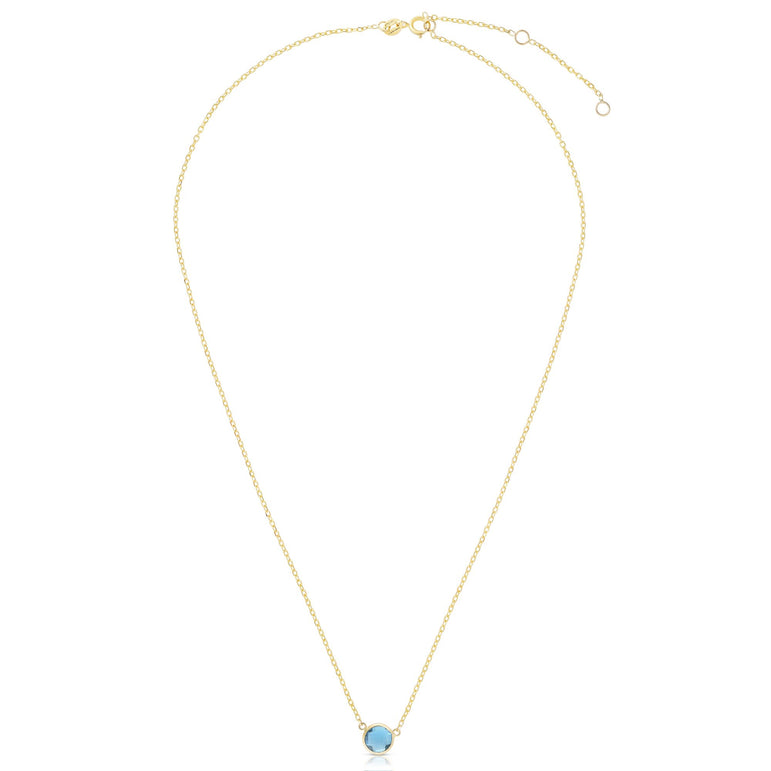 14K Gold & Blue Topaz Solitaire Necklace-Yellow | Spring Ring